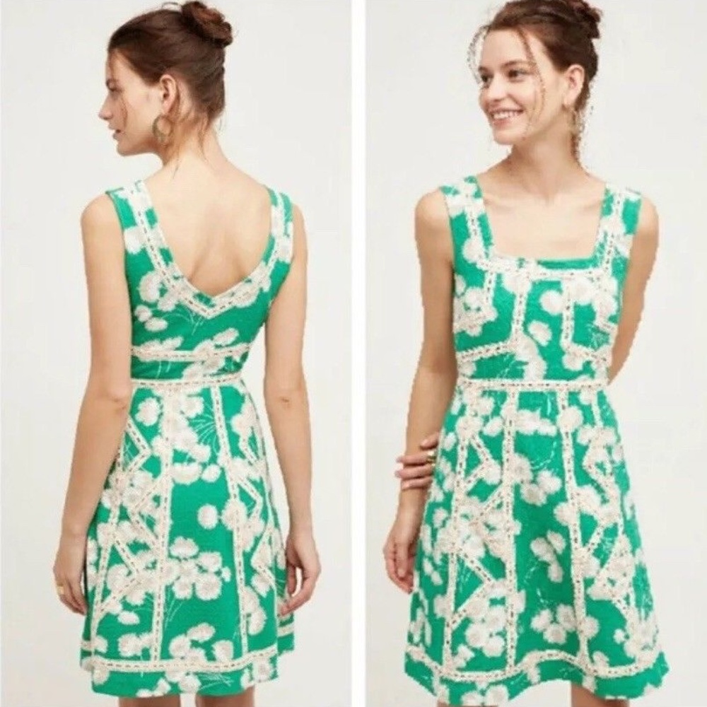 Maeve Anthropologie Emma Dress Green Floral Print
